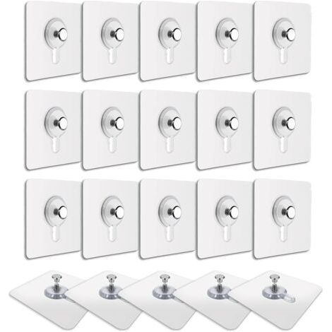 20 Pcs Accroches Tableau sans Percer, Fixation Cadre sans Percer, Accroche Cadre sans Percer Adhesif Imperméable Amovible Autocollant Anti-trace, Crochet Tableau Adhésif Transparent (1/5)