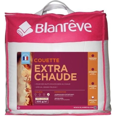 Couette microfibre extra chaude 240 x 260 cm – Garnissage 500g/m² en fibre creuse siliconée – Enveloppe 100% polyester – Coloris blanc – Blanreve (1/6)