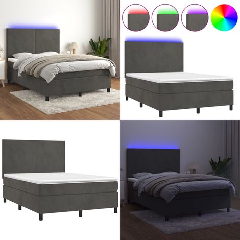 Letto a Molle con Materasso e LED Grigio Scuro 140x190 cm - Materasso a molle - Letto con LED