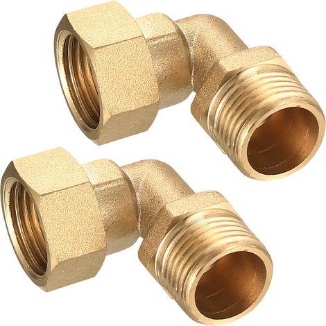2 Raccords Coudés en Laiton, Raccord Coude en Laiton 90°, Raccord Plomberie, Raccords de Tuyaux à Compression Coudé à 90 Degrés pour Plomberie, 1/2 BSP Mâle x 1/2 PT Femelle (1/5)