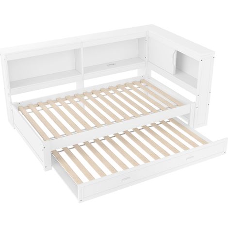 Letto divano 90 x 200 cm bianco con letto estraibile, LED, presa, USB e USB-C, MODENUIT (1/5)