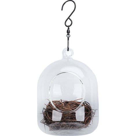 Nid à Oiseaux Transparent Imperméable avec Crochet, Design en Verre et Vigne Tressée, Abri Suspendu pour Jardin (1/4)