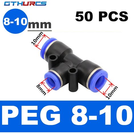 Raccords pneumatiques en T 3 voies (PEG 10-8-10, lot de 50) pour connecteur pneumatique Quick Air. (1/5)