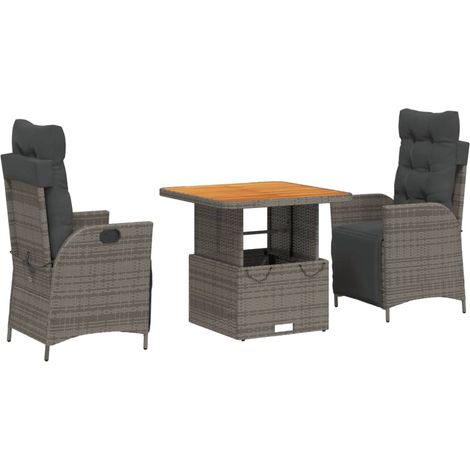 Maison Exclusive - 3-tlg. Garten-Essgruppe mit Kissen Grau Poly R