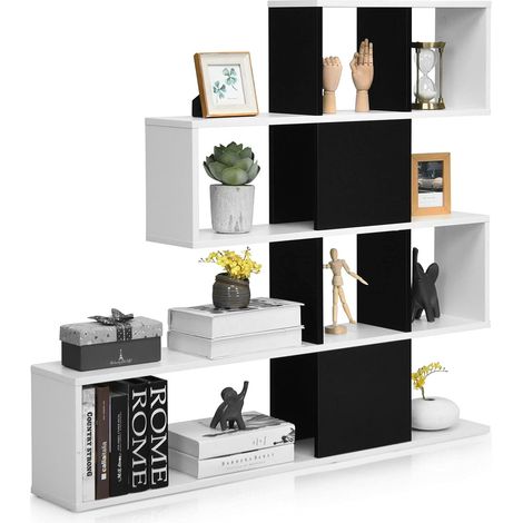 COSTWAY Estantería Librería 5 Niveles, LibrerÍa Moderna de Estilo Escalera, Estantería Multifuncional para Salón, Dormitorio, Sala de Estudio 120 x 19,5 x 109 cm (negro y blanco) (1/5)