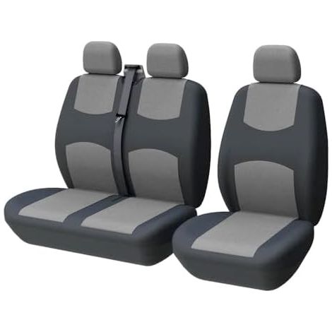 Housse de siège Voiture Universelle Housse Siege camionnette Housses de siège Avant Simple et Double Conducteur et Double Passager 2 + 1, Noir et Gris (1/5)