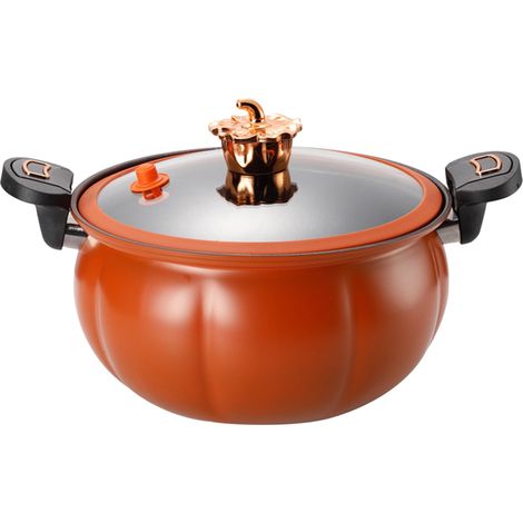 Autocuiseur miniature en forme de citrouille, antiadhésif, multifonctionnel, avec couvercle en verre, marron, 28 cm. (1/5)