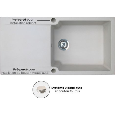 Essebagno Evier réversible 1 grande cuve 1 égouttoir Lisse résine gris