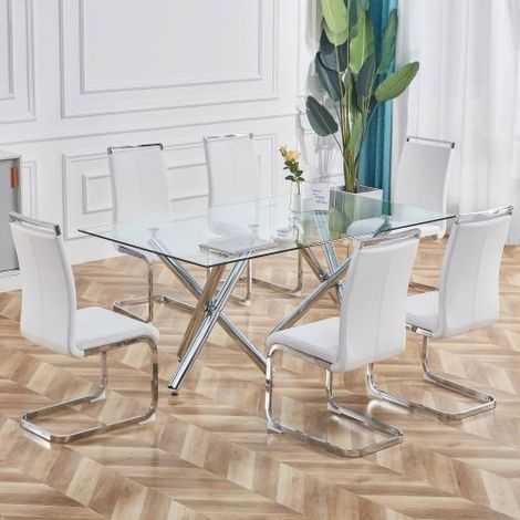 Juego de 4 sillas de comedor, respaldo alto, impermeable, color blanco (1/5)