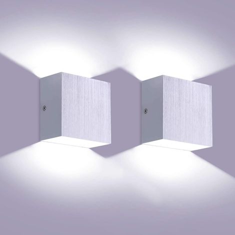 Applique Murale Interieur 2Pcs Led Lampe Murale Up Down Lumière Moderne Argent 6W Aluminium d'éclairage pour Le Salon Chambre Salle de Bains, Blanc Froid (1/5)