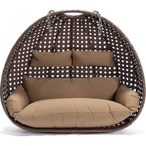 HOME DELUXE - Polyrattan Hängesessel TWIN Farbe: Braun, Ausstattung: Korb und Kissen Poly Rattan Hängesessel Hängekorb (1/5)
