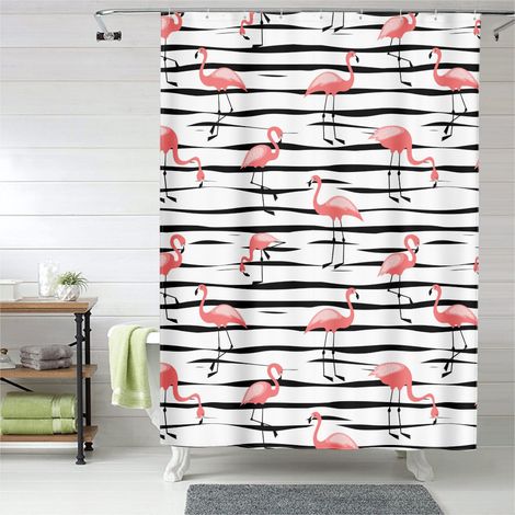 Rideau de douche flamant rose romantique doux, tissu imperméable, 90x180 cm (1/5)