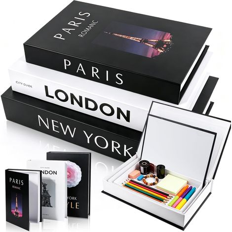 Livre Decoration Luxe 3Pcs Faux Livres Decoratifs Faux Livre Deco Boite Livre Decoration d'interieur pour la Maison Bureau Chambre À Coucher Salon Tables Basses Etagères (Couleur: B) (1/5)