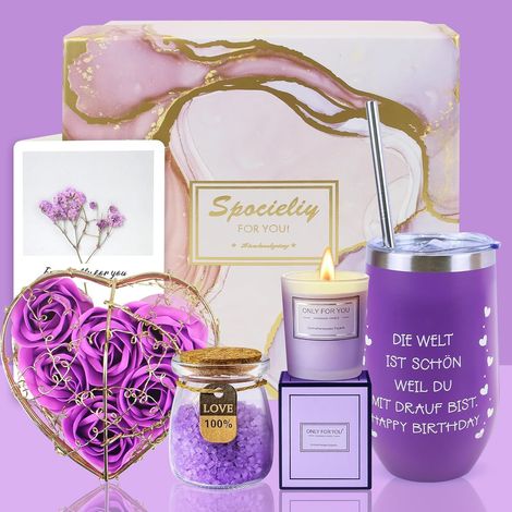 Cadeau d'anniversaire pour femme - Coffret cadeau avec bougie parfumée - Coffret cadeau bien-être pour la détente pour meilleure amie, maman, sœur (18, 40, 50, 70) - Idéal pour Noël (1/5)