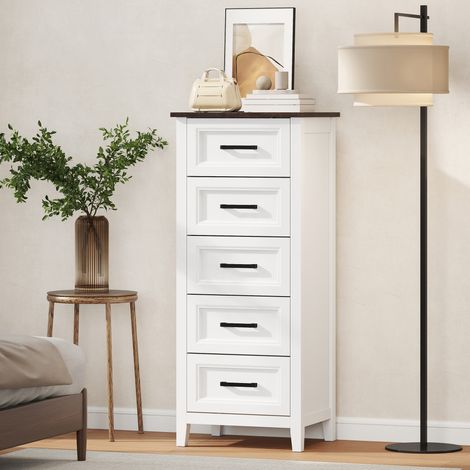 Blanc 45x35x106 cm - Chambre confortable, étroite et haute doté de commode de plan de travail effet bois pour petits espaces