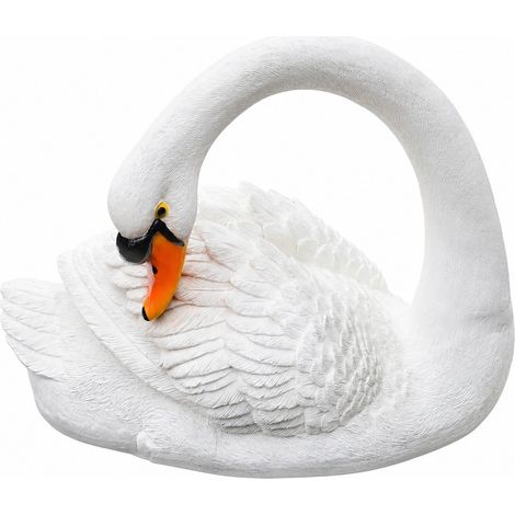 Fontaine décorative cygne flottant, sculpture de jardin en résine, cygne blanc, cygne flottant pour cour extérieure, taille moyenne, blanc (1/5)