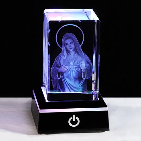 Figurine de Vierge Marie en cristal 3D avec base LED - Cadeau catholique pour une amie ou une femme - Décoration religieuse pour la maison (1/5)