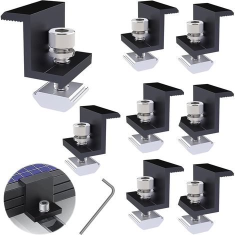 8 Pièces Fixation Panneau Solaire, Solaire Support en Z, 30 mm Fixation Panneau Solaire, Support de Panneau Solaire, Réglable, Pince D'extrémité Solaire avec clé Allen, pour Camping-Car, Toiture (1/5)