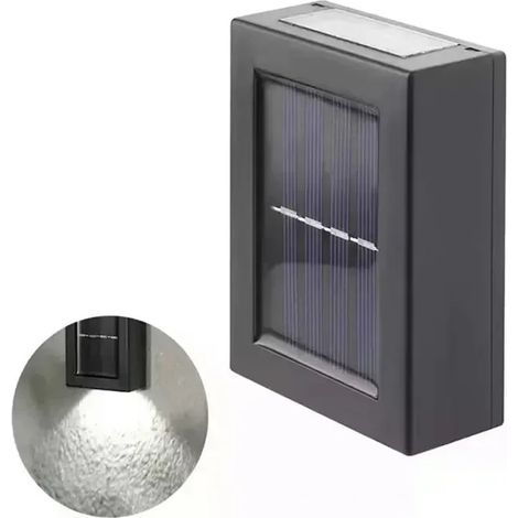 (Lot de 2 - Blanc) Spots solaires d'extérieur à éclairage indirect (haut et bas), lampes murales solaires étanches, lampe décorative pour jardin. (1/5)