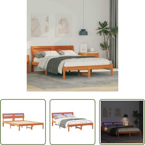 Plattformbett - Bettrahmen Wachsbraun 120 x 200 cm Massives Kiefernholz (1/5)