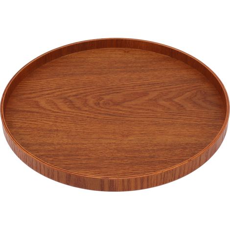 Plateau de service en bois 11,8 po, robuste et élégant, plateau rond multifonction pour café, bureau ou table à manger, marron foncé (1/5)