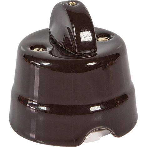 FANTON Interruttore deviatore a manopola in ceramica stile retrò colore marrone da parete 10AX 250V vintage in porcellana per cavo tessile 84001BW
