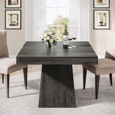 Tribesigns Dining Table for 4, 80cm Square Kitchen Table, Small Dinner Table with Sturdy Pedestal Base, for Home Dining Room, Living Room, Kitchen, Grey