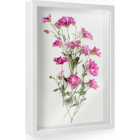 Cadre photo 3D à remplir - Format A4 - 22,8 x 31,6 cm - Profondeur : 3 cm - Pour photos, objets et souvenirs - Blanc - Pour œuvres d'art DIY, cadeau de mariage ou décoration (1/5)