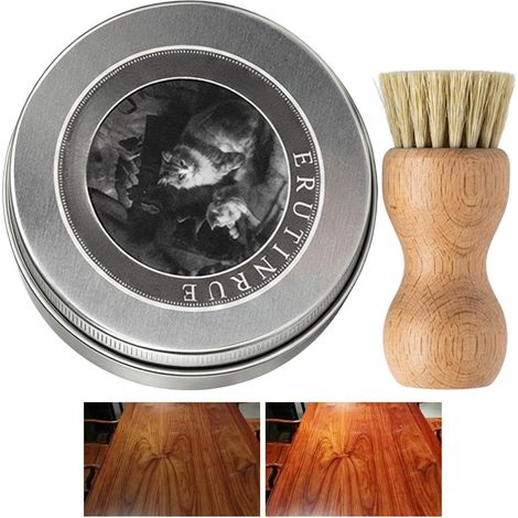 Wood Care Wax, Protective Paste, 70g Compact Jar Size Restoration Coverage, Natural Wax Blend Brush Applicator Finish, Furniture Repair Coating Kit, Floor Table 5.1x1.57in (1/5)