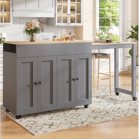 MEUBLIV Mesa de bar extensible 117-180 x 50 x 94,6 cm gris con almacenaje (1/5)