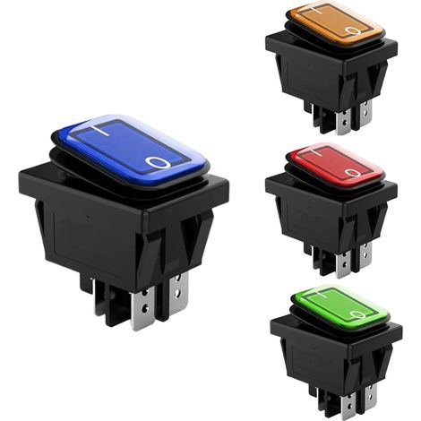 4 Pcs Interrupteur a Bascule Etanche Mini Interrupteur 16A 250V AC avec Voyant 4 Broches 2 Positions Bouton Marche Arret Électriques Applicables(Rouge/Vert/Jaune/Bleu) (1/5)