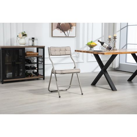 Chaise pliante de salle à manger en acier kaki, rembourrée, pliable,46×47×80cm (1/5)