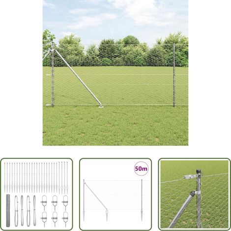 vidaXL Sécurité extérieure - Poteau de clôture. Argenté 50 x 1,2 m (maillage de 36 mm) Acier (1/5)