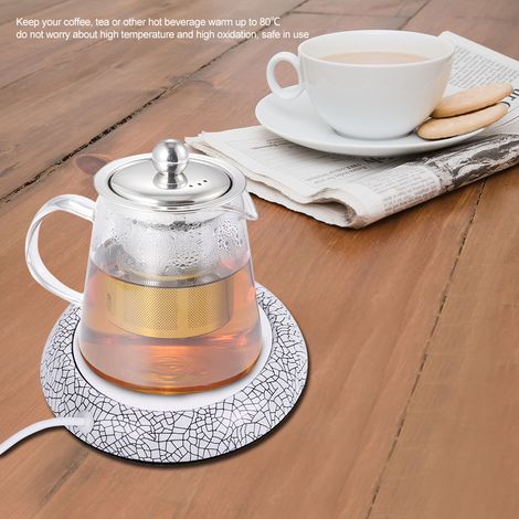 Tapis chauffant bois USB pour tasse, réchaud boisson céramique blanche, pad mug bureau café thé, plateau chauffe-tasse (1/3)