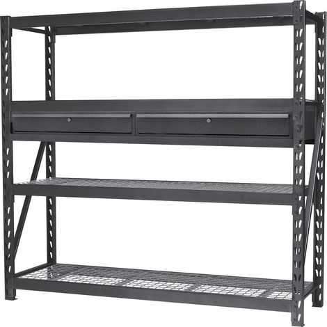 Sealey AP6572COMBO1 Heavy-Duty Racking Unit with 4 Mesh Shelves & Double Drawer 640kg Capacity Per Level