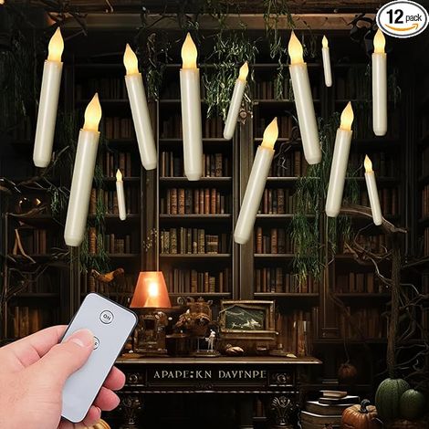 12 pièces LED bougies coniques sans flamme, bougies flottantes à flamme scintillante, bougies coniques à piles pour Halloween, église, fête (1/5)