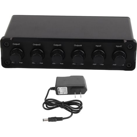 Amplificateur de Signal Audio 2 Entrées 4 Sorties avec Réglage de Volume sans Perte, Jack 3.5mm et Alimentation 100‑240V (1/5)