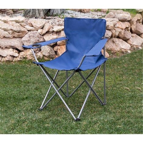 480718 Chaise pliante avec porte-gobelets JOY SUMMER plage camping piscine bleu (1/2)
