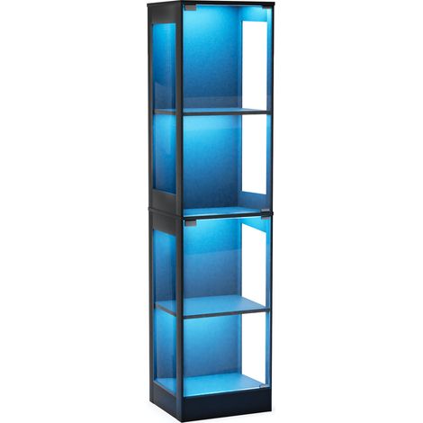 CAIziVitrine 4 niveaux 40x35x165 cm, LED, portes en verre, noire (1/5)