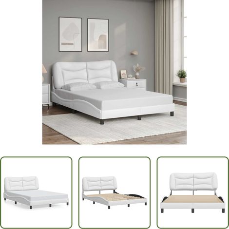 Cadre de lit - Cadre de lit sans matelas Hvar blanc 140x190 cm similicuir (1/5)