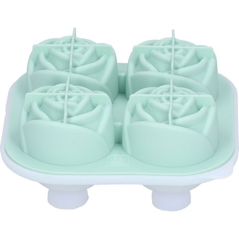 Moule à glaçons en silicone en forme de rose, 4 compartiments, vert clair, idéal pour la maison, le bar et la cuisine.