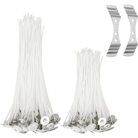 Lont - Coton Naturel - Pour Fabrication Maison De Bougies - 10 cm - Lot De 100 Lonts Avec 2 Supports Métalliques (1/5)