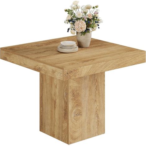 Tribesigns Square Dining Table for 4, 100 cm Farmhouse Small Kitchen Dinner Table with Sturdy Pedestal Base, Wooden Dining Room Furniture for Home Dining Room, Living Room, Kitchen, Natural