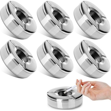 Set de 6 cendriers en acier inoxydable 10cm avec couvercle pour table balcon, argent (1/5)