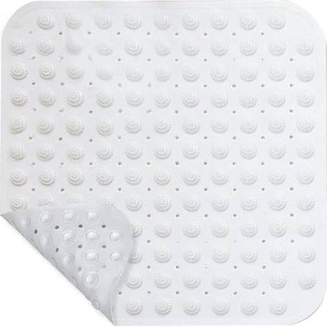 Tappetino doccia antiscivolo, 48 x 48 cm, tappetino doccia massaggiante, antiscivolo, con ventosa, lavabile in lavatrice, sauna, bagno di doccia, quadrato, bianco (1/5)