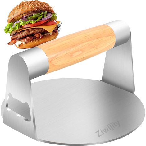 Smash Burgerpresse,5,5-Zoll Edelstahl Round Burger Press, Professionelles Edelstahl Burgerpresse Grillzubehör für Flat Top Grill, Hamburgerpresse und Squeeze Grease, Leicht zu Reinigen (1/5)