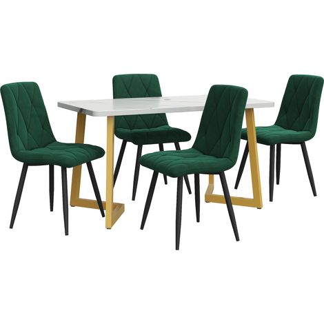 Rechteckiges Esstisch-Set 117x68 cm mit 4 Stühlen aus dunkelgrünem Samt (1/5)
