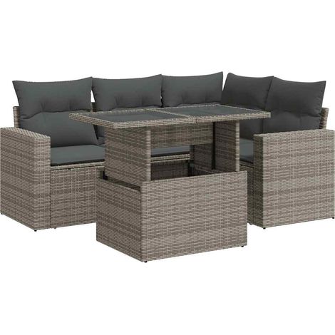 Set Divano da Giardino 5 pz con Cuscini Grigio in Polyrattan vidaXL