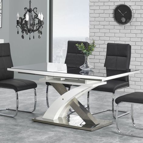 Table a manger design noir et blanc avec rallonge Cesar (1/5)