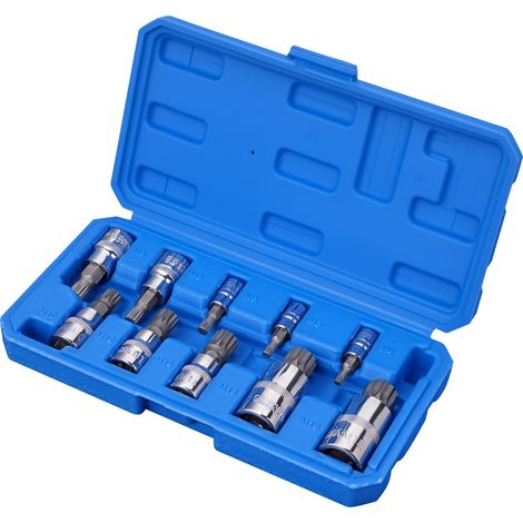 Douille Torx mâle 1/2'' 1/4'' 3/8'' – 12 embouts Torx M4 à M18 – Acier allié – Boîte de rangement 10 pièces – Pour réparations automobiles et industrielles (1/3)